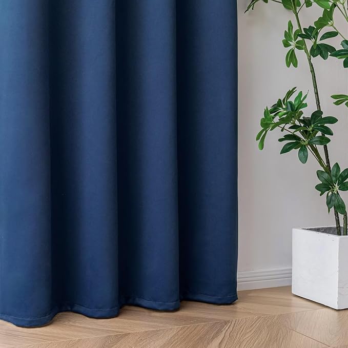 Blackout Curtains Custom Size for Bedroom 1 Panel, Thermal Insulated Blackout Curtains, Solid Grommet Privacy Room Darkening Drapes for Living Room Window (Customsize, Navy Blue)