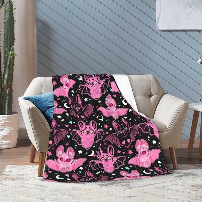 Pink Bat Throw Blanket Soft Fleece Blanket Men Women Gift for Kids Boys Girls for Party Couch Sofa Bed Deco Blankets 50"x40"