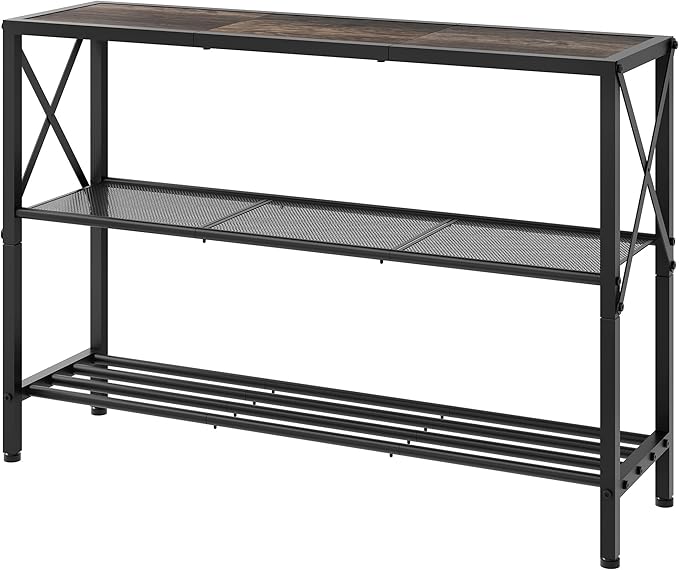 Hoctieon Industrial Console Table, 3 Tier Entryway Table, Hallway Table, Narrow Sofa Table with Shelves, Entrance Table for Entryway, Living Room, Foyer, Hallway, Office, Grey