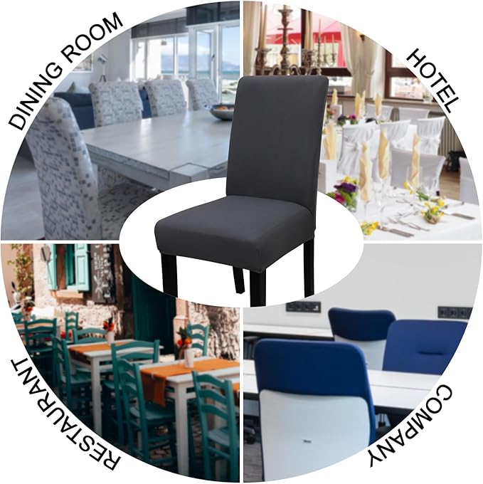 JQinHome Dining Room Chair Covers Set of 8, High Stretch Chair Slipcover Removable Washable Chair Seat Protector Cover for Home Party Hotel Wedding Ceremony (Grey)