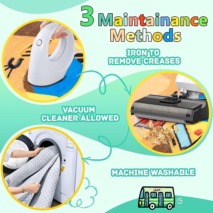 Kids 4x6 Ft Construction Site Play Rug, Baby Play Mat, Tufted Wool & Rubber, Non-Slip, Stain & Fade Resistant, Machine Washable, Rustic Cartoon Construction Site Pattern