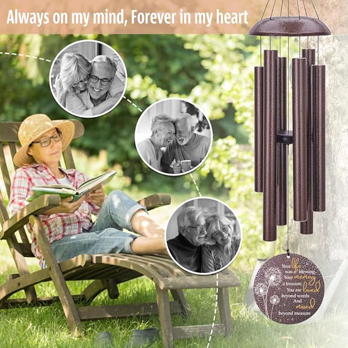 Sympathy Wind Chimes, Personalized Wind Chime for Loss of Loved Ones, Customized Tree Bird Wind Chimes, Commemorative Wind Chime Deep Tone (36inch)