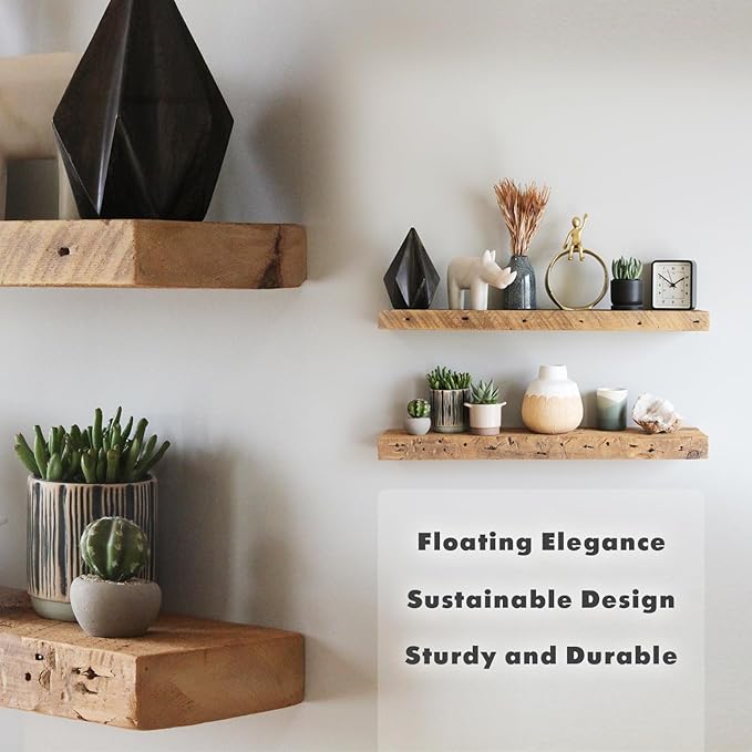 Urban Legacy Reclaimed Barnwood Planks | Floating Shelves for Wall w/Flush Mount Shelf Bracket Set Included | Set of 2 (Natural, 48" x 7" x 2")