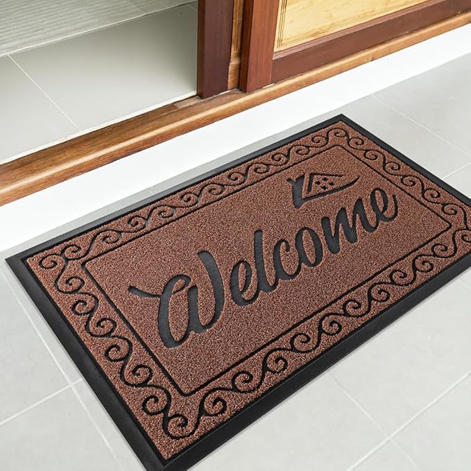 Yimobra Welcome Mat Outdoor Indoor, Waterproof Heavy Duty Front Door Mat Outside Entrance, Extra Sturdy Non-Slip Doormat, Low Profile, Dirt Trapping, 36x24 Inches, Maroon