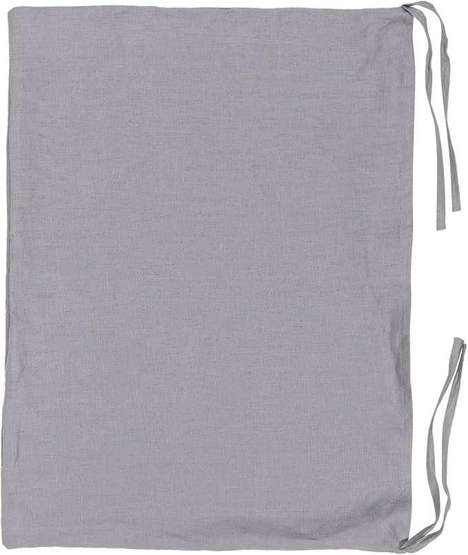 Hanging Linen Laundry Bag, 100% Pure Flax Linen Over The Door Hamper with Bottom Zipper for Laundry Room, Household Dirty Cloth Storage Organizer Bag, Gray