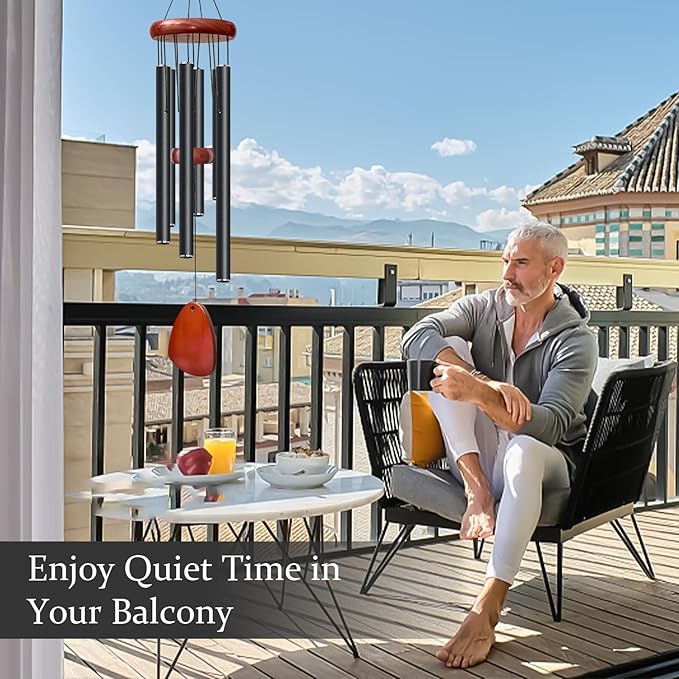 28" Black Wind Chimes for Mothers Day, Decorative Wind Chimes for Outside, Memorial Windchimes Remembrance Gift for Women Mom Grandma, Metal Windchime Outdoor Decor for Garden Patio Zen