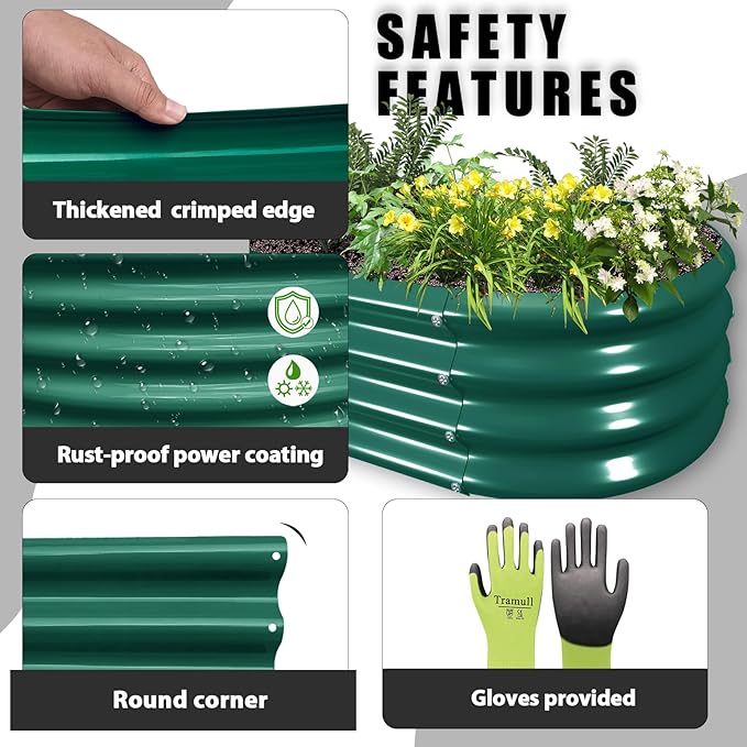 2 Pack 6x3x1FT Galvanized Raised Garden Bed Kit Oval Metal Ground Planter Box Outdoor Bottomless Planter Raised Beds for Vegetables Flowers Herbs Fruits, Green