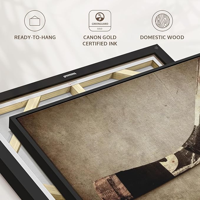 Elephant Stock Vintage Ice Hockey Wall Art - Horizontal Framed Canvas - 1-Piece Hallway Wall Decor - Photography Sports Canvas Print - Brown and Beige Decor for Wall - 31" X 21"