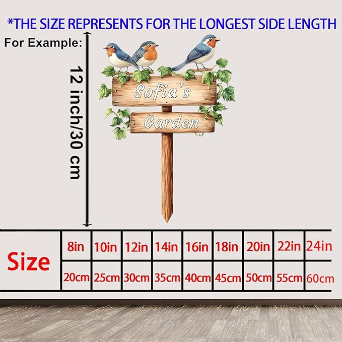 Personalized Bird Metal Sign with Stake,Custom Gardener Last Name Signs Outdoor Decor,Customized Flower Gardening Housewarming Gifts,Birds on the Branch Plaques for Patio Lawn Porch Backyard Farmhouse