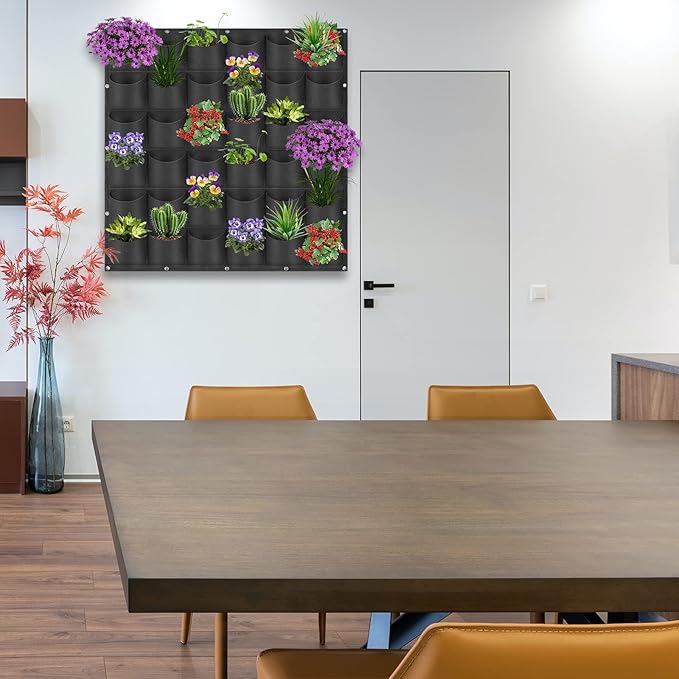 36 Pockets Hanging Planter Bags, Hanging Vertical Wall Mounted Plant Planting Grow Bags, Herb Garden Planter Outdoor Indoor Growing Bag, Gardening Vertical Greening Flower Container(1m×1m, Black)