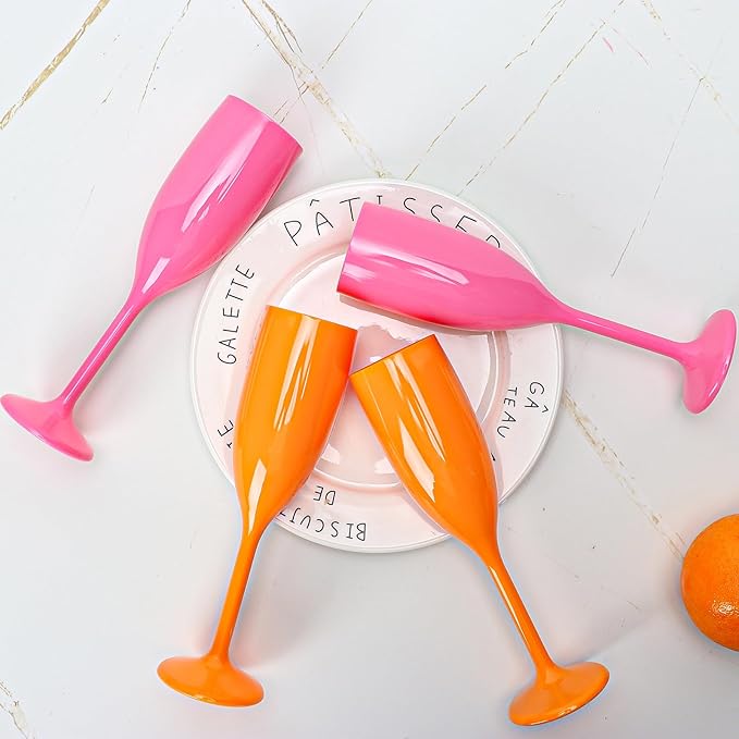 XUWAIDSGN Acrylic Champagne Flutes Toasting Glasses Unbreakable Mimosa Bar Reusable Wine Glasses Vintage Champagne Flutes Stemmed Drinking Cups 5.4 OZ for Christmas Birthday (24, Orange)