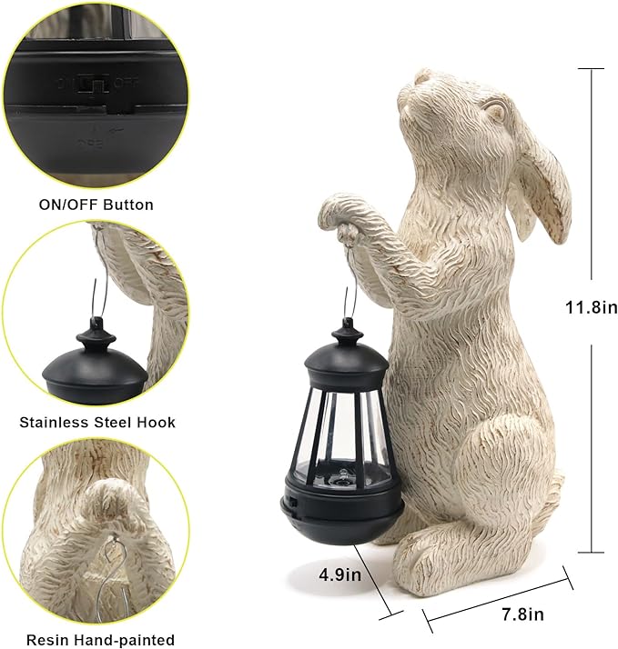 Garden Statues Rabbit with Solar Lights-Bunny Figurine Halloween Decorations Outdoor Rabbit Decor for Lawn,Balcony-Yard Art Garden&Patio Decor,Unique Housewarming&Birthday Gifts for Women Mom