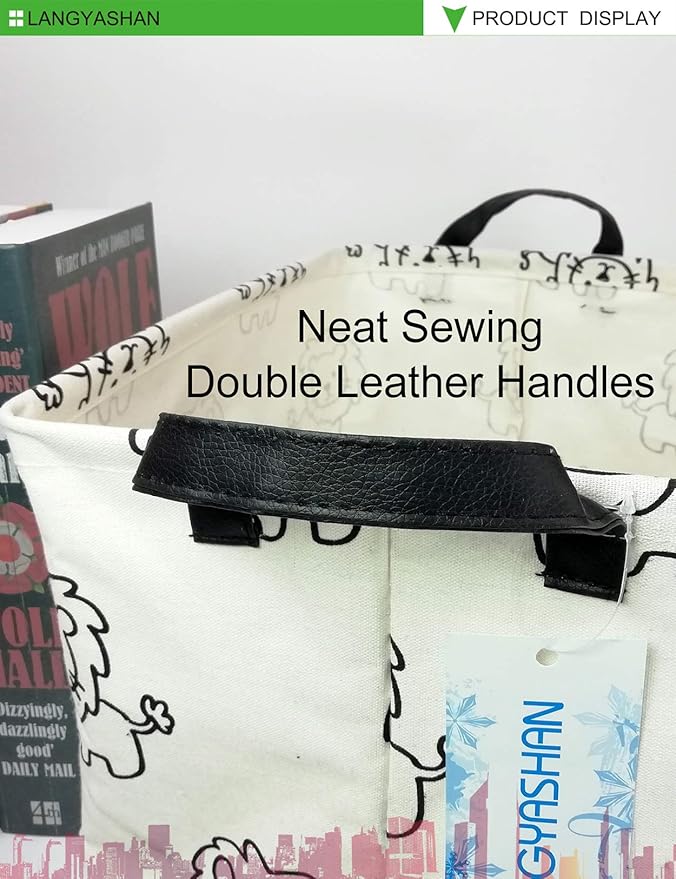 LANGYASHAN Rectangular Storage Bin Collapse Canvas Fabric Cartoon Storage Basket with Handles for Organizing Home Kitchen Boys and Girls Toys Office Closet Shelf Baskets (Rec lion)