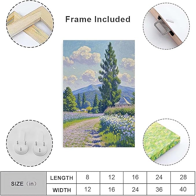 Countryside wildflowers landscape canvas poster natural plant flower artwork retro pastoral flower path suitable for farmhouse decoration