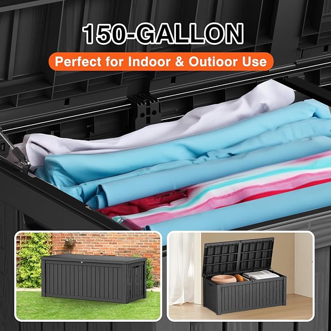 230 Gallon Double-Wall Resin Deck Box - Lockable Waterproof Outdoor Storage Box, 1000lbs Capacity & Doubles as Seating for Patio Furniture - Garden Tools, Pool Accessories (Black)