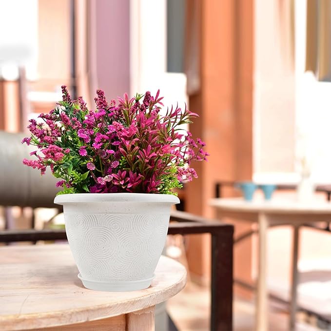 Plastic Flower Pots Planters for Indoor Plants, 4 Pack 14 Inch White Plant Pots with Drainage Hole & Tray, Modern Decorative Large Plant Pot with Saucer for Indoor Outdoor Plants Garden House Planter