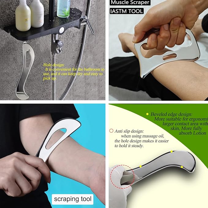 4 in 1 Stainless Steel Muscle Scraper Tools Set,Gua Sha Massage Scraper Scraping Tool Physical Therapy (4PCS Set)