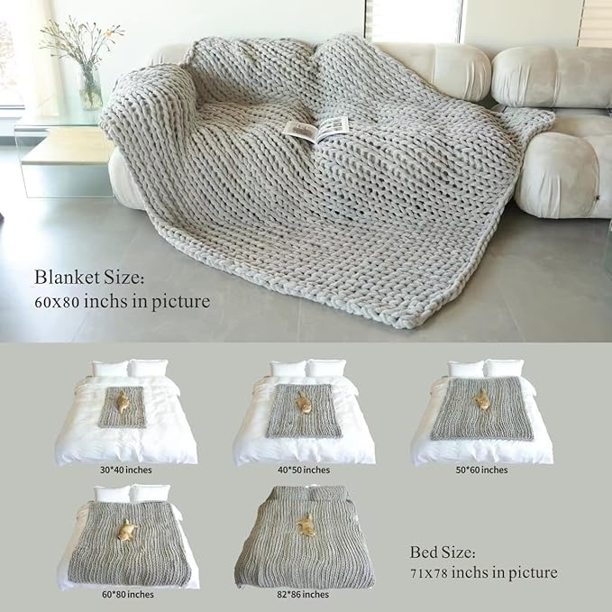 Maetoow Chenille Chunky Knit Blanket Throw (60×80 Inch), Handmade Warm & Cozy Blanket Couch, Bed, Home Decor, Soft Breathable Fleece Banket, Christmas Thick and Giant Yarn Throws, Cream