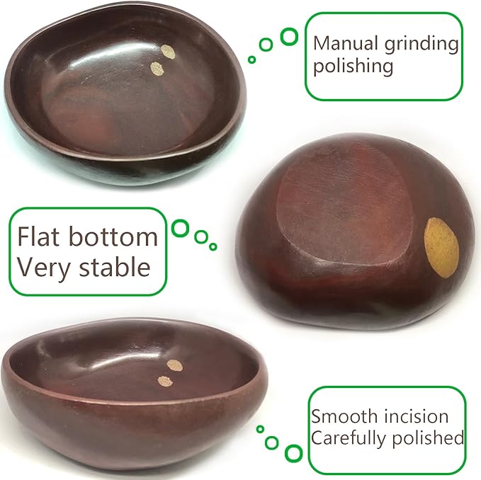 Handmade Decorative Bowl - Natural River Stone Pebble Artisan Crafted Serving Dish | 4-6 Inch Unique Decorative Tray for Home Centerpiece, Jewelry Holder (Deep Red)