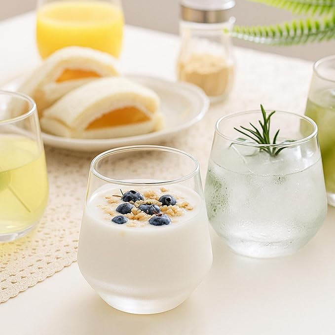 Stemless Wine Glasses Set of 4, 13.5oz Red White Wine Glasses for Daily Use, Hosting, Home Bar, Evening Party, Birthdays, Housewarming Gift, Clear