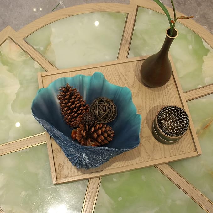 Large Caribbean Blue-Aqua Sea Shells Decorative Bowl Resin Clam Shell Bowl Beach Decorations for Home Coastal Beach Decor Decoration Storage Bowls&Home Office Nautical Themed Party Decor-10.2"-1PC