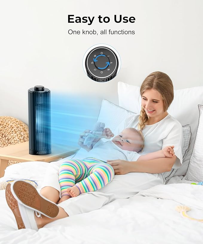 Abolee Tower Fan, 23ft/s Desk Fan, 70° Oscillating Table Fan for Bedroom, Standing Table Fan with 3 Modes, 2024 New 13 Inch Bladeless fan for Bedroom, Home,Office
