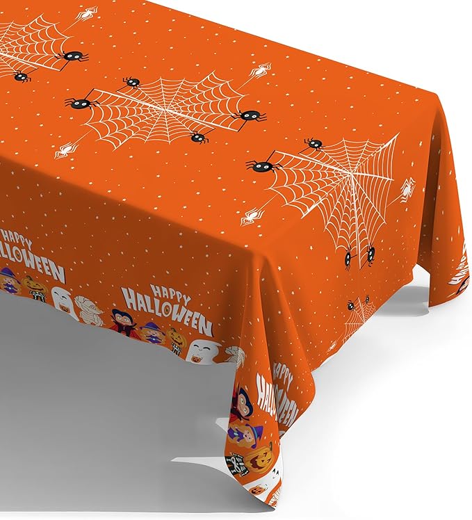 ATFUNSHOP 4 Packs Halloween Tablecloth Disposable Table Cover 54X108 Halloween Decorations KidsBirthday Party Decor, Spooky Spider Web Waterproof Spillproof Table Cloth - Perfect for Dinner