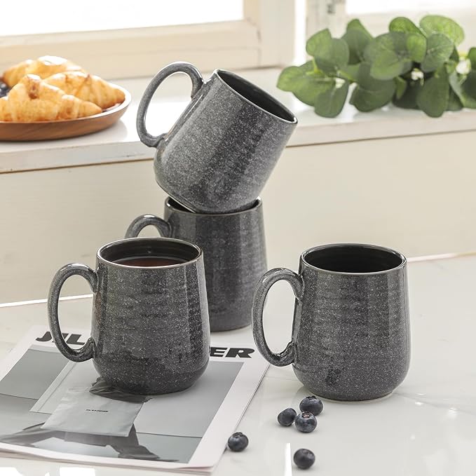Hasense Dark Grey Coffee Mugs Set of 4, 12oz Ceramic Coffee Cups, Latte Mug with Large Handle for Coffee, Tea, Milk and Hot Cocoa,Easy Hold & Clean, Dishwasher & Microwave Safe