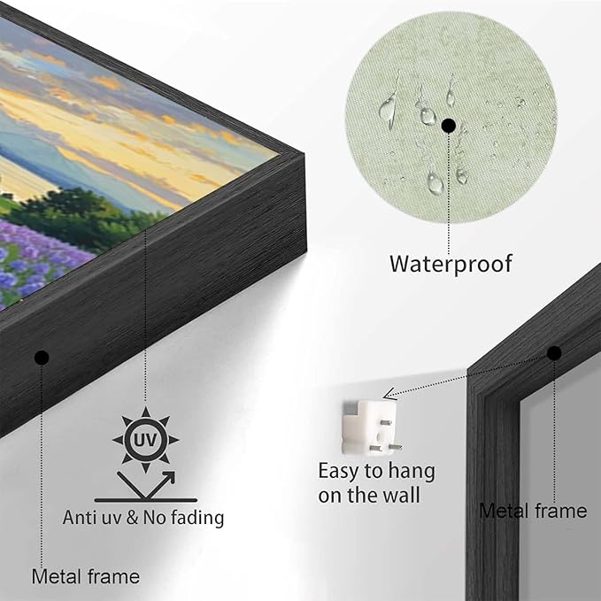 The lavender scenery all over the lake at sunset is suitable for posting in the living room bedroom office landscape poster wall painting