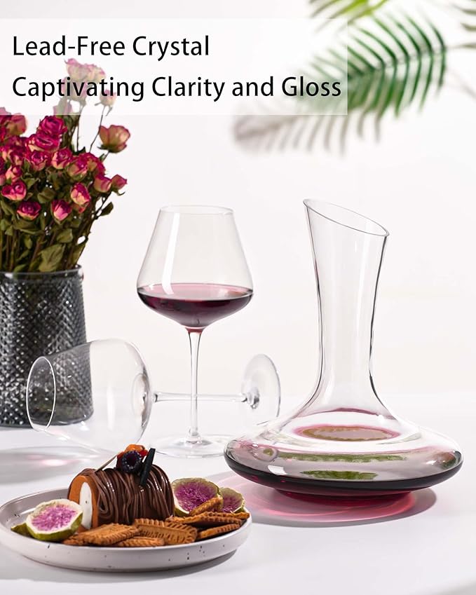 JBHO Full Bottle Wine Decanter with 2pcs Red Wine Glasses and Cleaning Beads, 21 oz Burgundy Wine Glasses, 56 oz Wine Carafe Aerator and Glasses Set, Wine Decanter and Glass Set