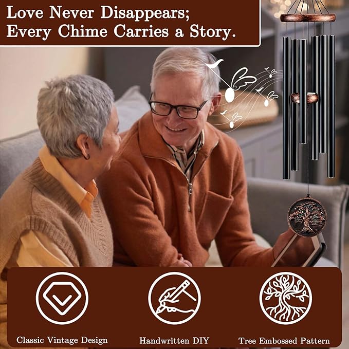 Memorial Wind Chimes for Loss of Loved One, Tree of Life Vintage Wind Chime for Outside, Sympathy/Memorial/Retirement/Festivals/Birthday Gift for Father/Mother/Lover (DIY 34" Tree of Life)