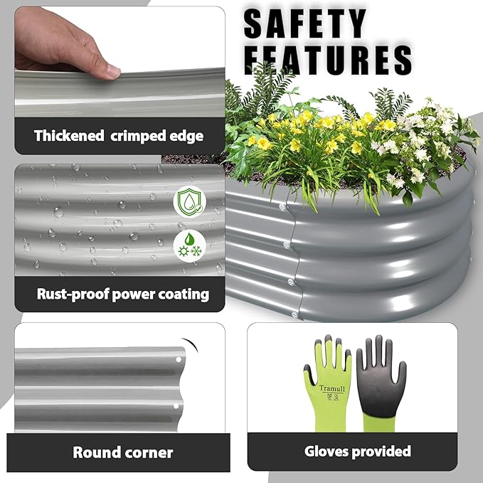 2 Pack 8x4x1FT Galvanized Raised Garden Bed Kit Oval Metal Ground Planter Box Outdoor Bottomless Planter Raised Beds for Vegetables Flowers Herbs Fruits, Gray