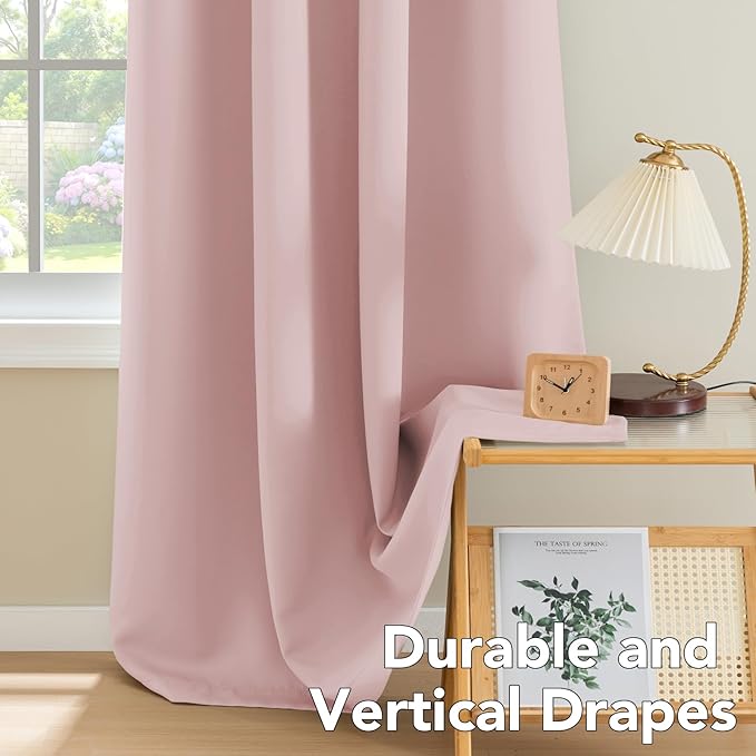 H.VERSAILTEX Blackout Curtains for Bedroom Thermal Insulated Room Darkening Living Room Curtains 72 Inch Long Grommet Privacy Protection Window Curtain Panels/Drapes for Nursery, 2 Panels, Baby Pink