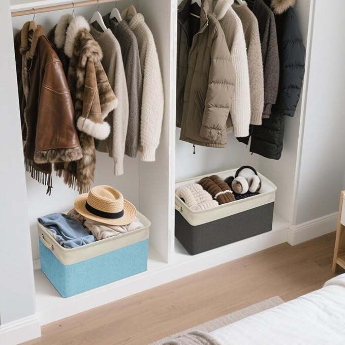 BALEINE 1 Pack Fabric Storage Bins for Shelves, Linen Storage Baskets for Organizing, Decorative Closet Bins for Clothes, Home (Lavender, 15''x11''x9.5'')