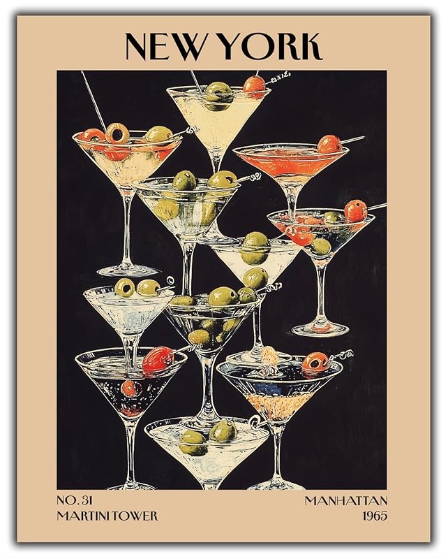 Retro Vintage New York Wall Art Print - 11x14 Unframed Poster - New York City Souvenirs, Cute Trendy Colorful Wall Decor (Martini Tower, 11x14")