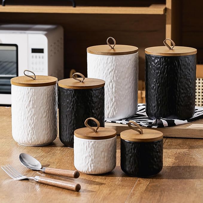 Kitchen Canisters for Countertop, Ceramic Coffee Canisters with Airtight Lids Food Storage Jars Sugar Container for Kitchen Counter Tea, Coffee Beans, Spice (#001White-9oz/260ml)