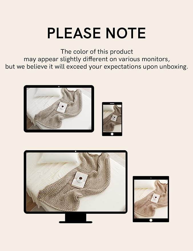 YnM Chunky Throw Blanket, Medium-Weight, Hand Knitted, Skin Friendly, Ventilated and Breathable, Machine Washable, Home Décor Piece for Couch, Sofa and Bed (Beige, 60x80 Inch)