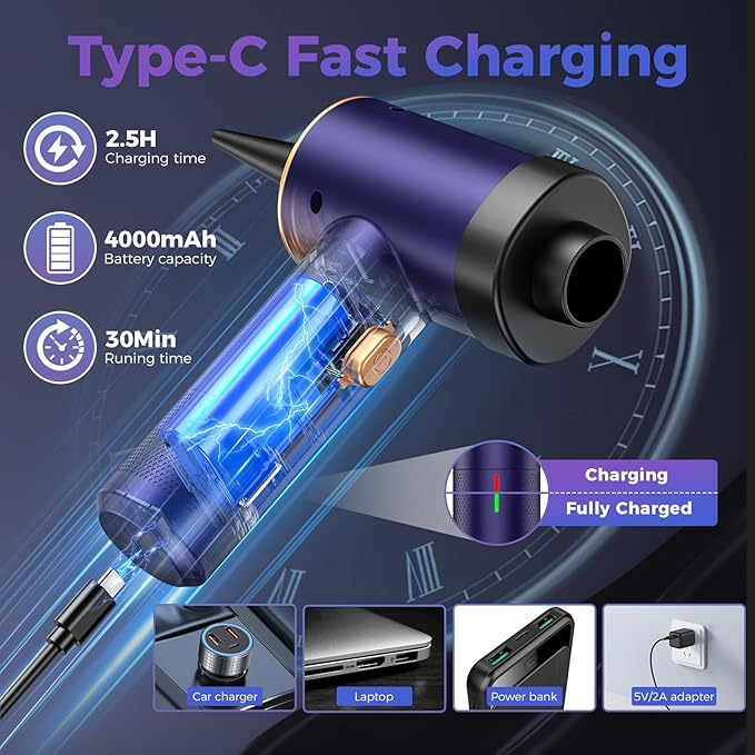 Handheld Car Vacuum Portable Cordless,18000PA High Power Vacuum Cleaner with Brushless Motor,7 in 1 Mini Hand Held Vacuum Rechargeable AirDuster/Blower for Car,Home,Office,Pet