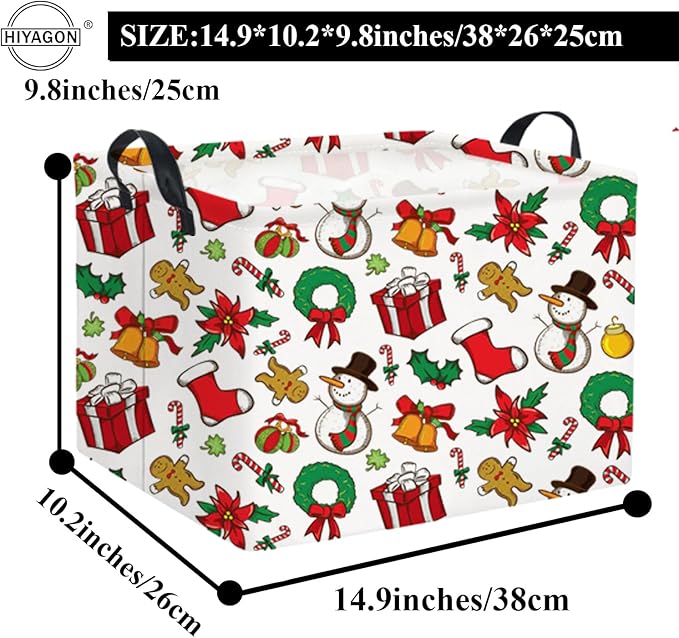 HIYAGON Rectangular Basket for Families Basket with Baby Storage Bin and Kids Toy Organizer Box for Boy and Girls - Christmas Room Decor