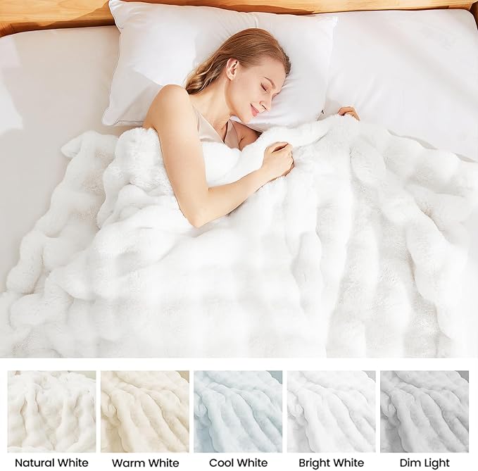 Latepis Faux Fur White Blanket Cozy Thick Bubble Throw for Couch Sofa Bedroom Furry Soft Warm Luxury Twin Blanket for Bed 60x80 Inch, 860gsm