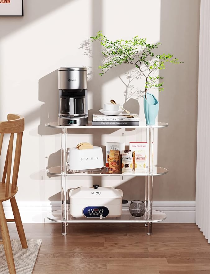 Clear Bookshelf, Acrylic Bookcase with Open Book Shelf Console Table for Entryway Office Living Room Bedroom (3 Tier Clear)