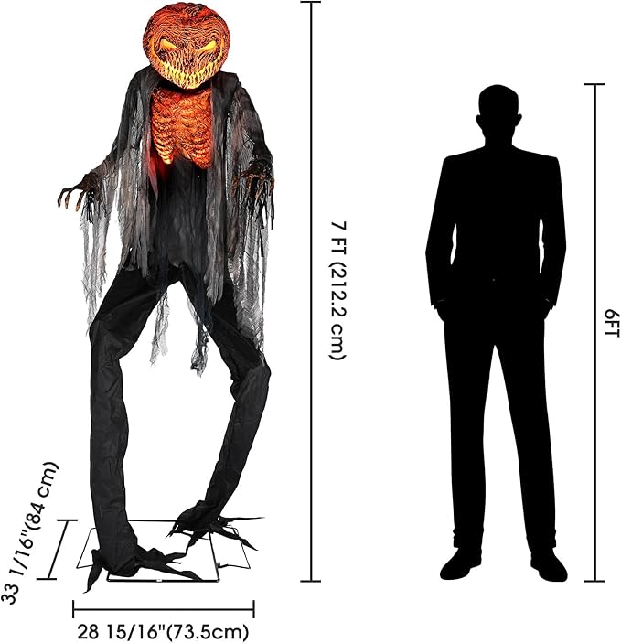 AW 7 Ft Scary Giant Large Animated Halloween Decorations Evil Monster Alien, Jack-O-Lantern Pumpkin Props, Horror Halloween Party Motion & Sound Activated Glowing Head 2025