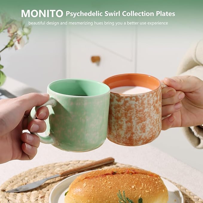 12 OZ Coffee Mugs Set of 4, Modern Ceramic Coffee Mugs Set with handle for Tea/Latte/Cappuccino/Milk/Cocoa.