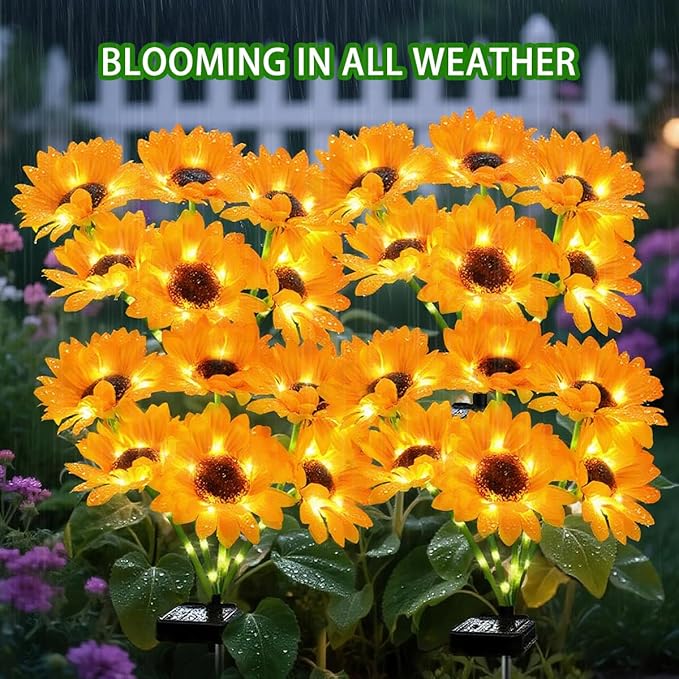 Solar Sunflower Lights 2 Pack with 12 Sunflower Solar Lights Outdoor Garden Decor Birthday Gift for Mom Women Grandma,Waterproof Solar Flower Garden Stake Lights for Yard Landscape Patio Lawn Pathway