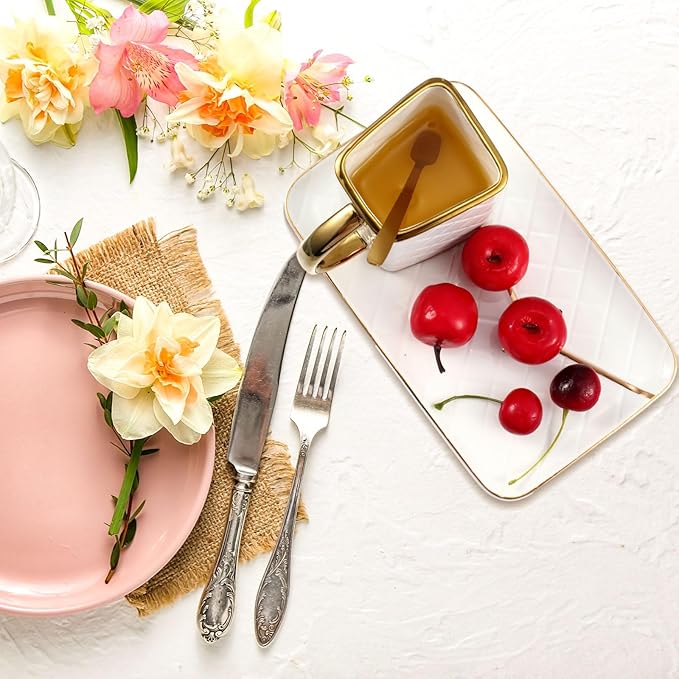 Zubebe 2 Sets Coffee Mug Elegant Handbag Shaped Cup Modern Ceramic Purse Mug with Spoon and Saucer, 10oz Cute Creative Tea Cup for Office Home Woman Girls Gift (White,Blue)