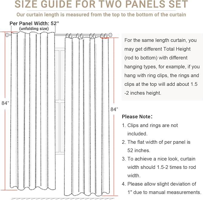 Cream Linen Blackout Curtains 84 Inch Long 2 Panel Set Back Tab Thermal Insulated Light Blocking Curtain for Living Room Black Out Drapes for Bedroom Neutral Rustic Farmhouse 52x84 Length Ivory White