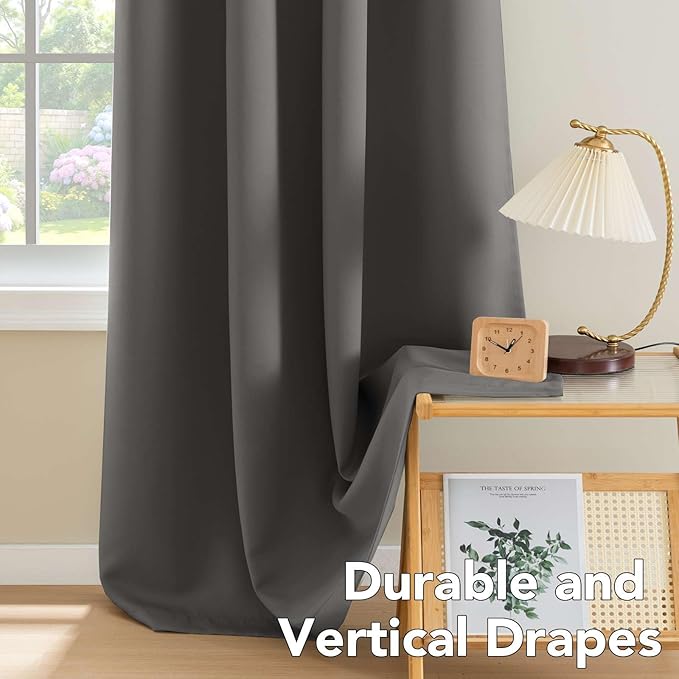 H.VERSAILTEX Blackout Curtains for Bedroom Thermal Insulated Room Darkening Living Room Curtains 84 Inch Long Grommet Privacy Protection Window Curtain Panels/Drapes, 2 Panels, Charcoal Grey