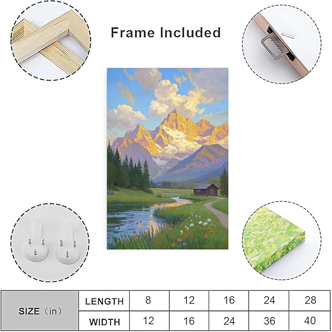 The mountain stream and lawn scenery under the sun is suitable for posting in the living room bedroom office landscape poster wall painting