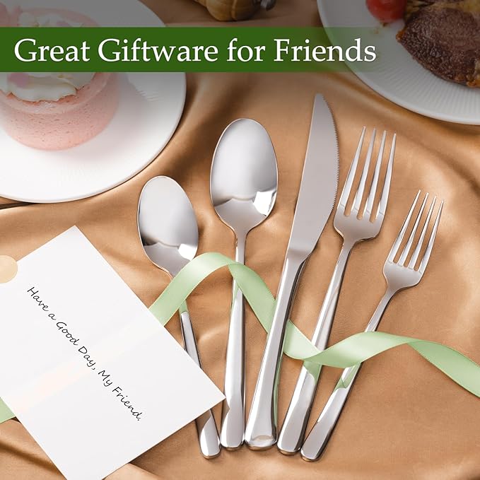 Aisoso 60-Piece High-End Silverware Set with Forks Spoons and Knives, Stainless Steel Serving Utensils for 12 with Mirror Finished Handle, Durability and Dishwasher Safe for Restaurant, Weddings