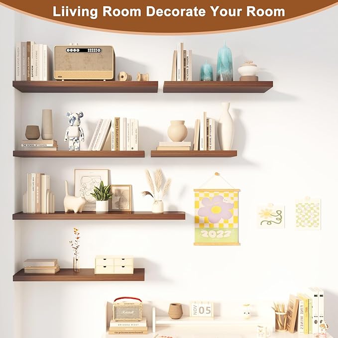 12 Inch Deep Floating Shelves for Wall 2 Pack Floating Shelves Large Storage Space Wall Mount Shelf for Living Room Kitchen Bathroom 30" W x 12" D x 1.2" H Walnut